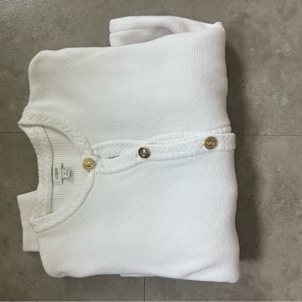 J. Crew White Knit Cardigan with Gold-Tone Buttons